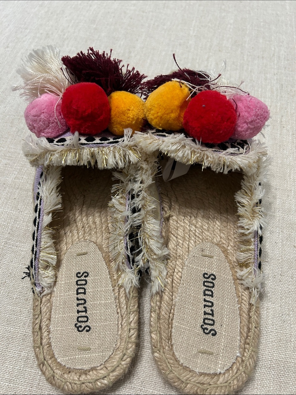 Soludos Coco Espadrille Slides Lavender Pom Pom Bohemian Tassel Summer Jute Sz 8 - Picture 7 of 9